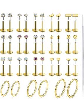 Gold Filled Threadless Flat Back Earrings - Opal CZ Nose Rings & Cartilage